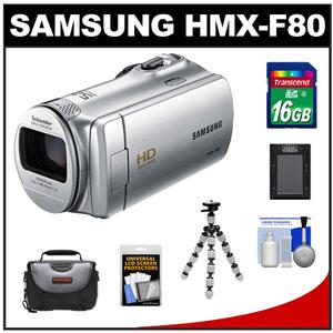 Samsung HMX-F80 Flash Memory HD Digital Video Camcorder (Silver) with 16GB Card + Battery + Tripod + Case + Accessory Kit - Digital Cameras and Accessories - Hip Lens.com