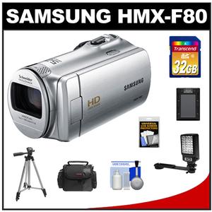 Samsung HMX-F80 Flash Memory HD Digital Video Camcorder (Silver) with 32GB Card + Battery + Tripod + LED Light & Bracket + Case + Accessory Kit - Digital Cameras and Accessories - Hip Lens.com