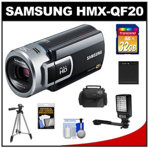 Samsung HMX-QF20 Flash Memory HD WiFi Digital Video Camcorder (Black) with 32GB Card + Battery + Tripod + Led Light & Bracket + Case + Accessory Kit - Digital Cameras and Accessories - Hip Lens.com
