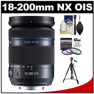 Samsung 18-200mm f/3.5-6.3 NX Movie Pro ED OIS Zoom Lens (Black) with Tripod + 3 UV/FLD/CPL Filters + Accessory Kit