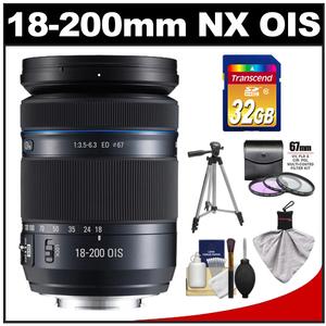 Samsung 18-200mm f/3.5-6.3 NX Movie Pro ED OIS Zoom Lens (Black) with 3 UV/FLD/CPL Filters + 32GB Card + Tripod + Accessory Kit - Digital Cameras and Accessories - Hip Lens.com