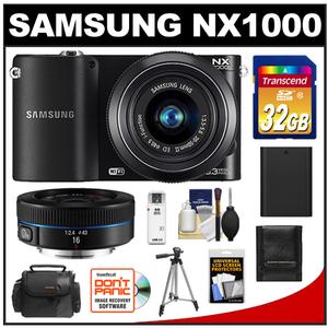 Samsung NX1000 Smart Wi-Fi Digital Camera Body & 20-50mm & 16mm f/2.4 Lens (Black) with 32GB Card + Case + Battery + Tripod + Accessory Kit - Digital Cameras and Accessories - Hip Lens.com