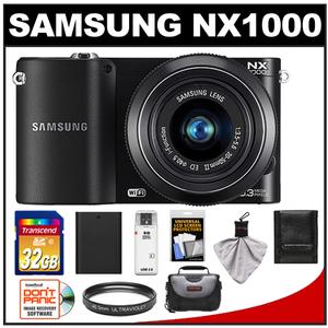 Samsung NX1000 Smart Wi-Fi Digital Camera Body & 20-50mm Lens (Black) with 32GB Card + Case + Battery + Filter + Accessory Kit - Digital Cameras and Accessories - Hip Lens.com