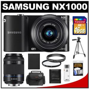 Samsung NX1000 Smart Wi-Fi Digital Camera Body & 20-50mm Lens (Black) with 50-200mm NX OIS Lens + 16GB Card + Case + Battery + Tripod + Accessory Kit - Digital Cameras and Accessories - Hip Lens.com
