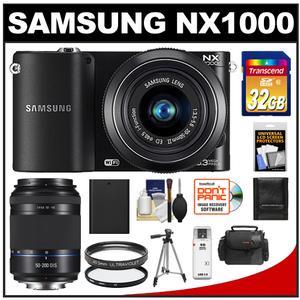 Samsung NX1000 Smart Wi-Fi Digital Camera Body & 20-50mm Lens (Black) with 50-200mm NX OIS Lens + 32GB Card + Case + Battery + Tripod + Filters + Accessory Kit - Digital Cameras and Accessories - Hip Lens.com