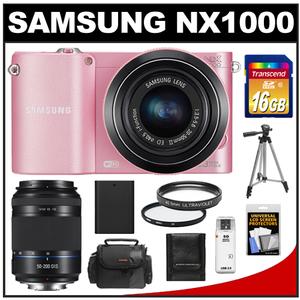 Samsung NX1000 Smart Wi-Fi Digital Camera Body & 20-50mm Lens (Pink) with 50-200mm NX OIS Lens + 16GB Card + Case + Battery + Tripod + Filters + Accessory Kit - Digital Cameras and Accessories - Hip Lens.com