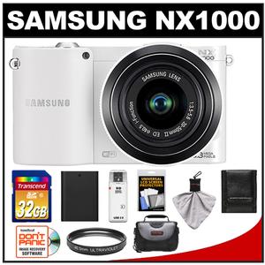 Samsung NX1000 Smart Wi-Fi Digital Camera Body & 20-50mm Lens (White) with 32GB Card + Case + Battery + Filter + Accessory Kit - Digital Cameras and Accessories - Hip Lens.com