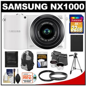 Samsung NX1000 Smart Wi-Fi Digital Camera Body & 20-50mm Lens (White) with 32GB Card + Case + Battery + Tripod + 2 Lens Set + Filter + Accessory Kit - Digital Cameras and Accessories - Hip Lens.com