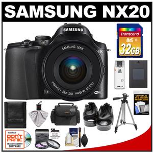 Samsung NX20 Smart Wi-Fi Digital Camera Body & 18-55mm Lens (Black) with 32GB Card + Battery + Case + Tripod + 3 Filters + 2 Lens Set + Accessory Kit - Digital Cameras and Accessories - Hip Lens.com
