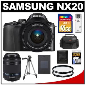 Samsung NX20 Smart Wi-Fi Digital Camera Body & 18-55mm Lens (Black) with 50-200mm Lens + 16GB Card + Case + Battery + 2 Filters + Tripod + Accessory Kit - Digital Cameras and Accessories - Hip Lens.com