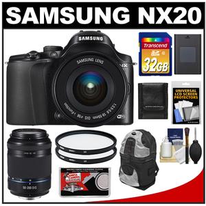 Samsung NX20 Smart Wi-Fi Digital Camera Body & 18-55mm Lens (Black) with 50-200mm Lens + 32GB Card + Backpack Case + Battery + 2 Filters + Accessory Kit - Digital Cameras and Accessories - Hip Lens.com
