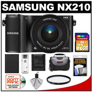 Samsung NX210 Smart Wi-Fi Digital Camera Body & 18-55mm Lens (Black) with 32GB Card + Case + Battery + Filter + Accessory Kit - Digital Cameras and Accessories - Hip Lens.com