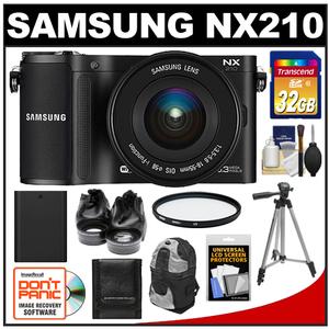 Samsung NX210 Smart Wi-Fi Digital Camera Body & 18-55mm Lens (Black) with 32GB Card + Backpack Case + Battery + Tripod + 2 Lens Set + Filter + Accessory Kit - Digital Cameras and Accessories - Hip Lens.com