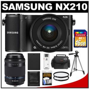 Samsung NX210 Smart Wi-Fi Digital Camera Body & 18-55mm Lens (Black) with 50-200mm Zoom Lens + 16GB Card + Case + Battery + Tripod + Filters + Accessory Kit - Digital Cameras and Accessories - Hip Lens.com