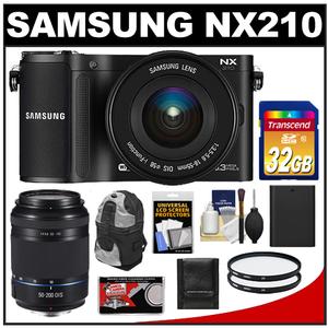 Samsung NX210 Smart Wi-Fi Digital Camera Body & 18-55mm Lens (Black) with 50-200mm Zoom Lens + 32GB Card + Backpack Case + Battery + Filters + Accessory Kit - Digital Cameras and Accessories - Hip Lens.com