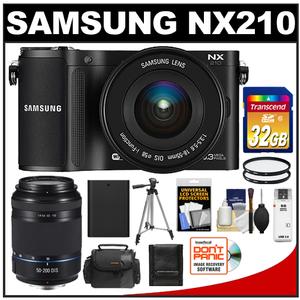 Samsung NX210 Smart Wi-Fi Digital Camera Body & 18-55mm Lens (Black) with 50-200mm Zoom Lens + 32GB Card + Case + Battery + Tripod + Filters + Accessory Kit - Digital Cameras and Accessories - Hip Lens.com