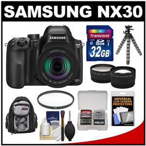 Samsung NX30 Smart Wi-Fi Digital Camera & 18-55mm Lens with 32GB Card + Case + Tripod + Tele/Wide Lenses + UV Filter + Accessory Kit
