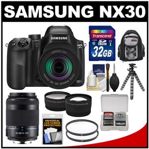 Samsung NX30 Smart Wi-Fi Digital Camera & 18-55mm Lens with 50-200mm OIS III Lens + 32GB Card + Case + Tripod + Tele/Wide Lens Kit