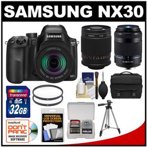 Samsung NX30 Smart Wi-Fi Digital Camera & 18-55mm Lens with 50-200mm OIS III & 500mm Lenses + 32GB Card + Case + Tripod + Accessory Kit