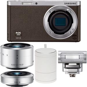 Samsung NX Mini Smart Wi-Fi Digital Camera with 9-27mm & 9mm Lenses Flash & Case (Brown)