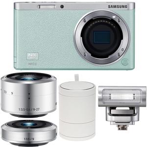 Samsung NX Mini Smart Wi-Fi Digital Camera with 9-27mm & 9mm Lenses Flash & Case (Green)