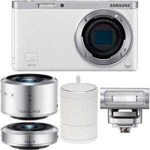 Samsung NX Mini Smart Wi-Fi Digital Camera with 9-27mm & 9mm Lenses Flash & Case (White)