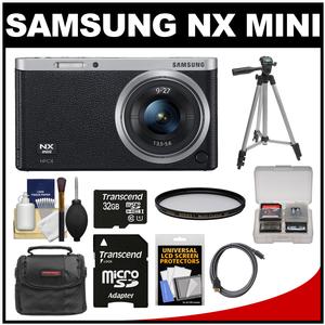 Samsung NX Mini Smart Wi-Fi Digital Camera with 9-27mm Lens & Flash (Black) with 32GB Card + Case + Filter + Tripod + Accessory Kit