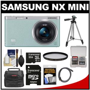 Samsung NX Mini Smart Wi-Fi Digital Camera with 9-27mm Lens & Flash (Mint Green) with 32GB Card + Case + Filter + Tripod + Accessory Kit