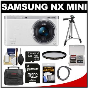 Samsung NX Mini Smart Wi-Fi Digital Camera with 9-27mm Lens & Flash (White) with 32GB Card + Case + Filter + Tripod + Accessory Kit