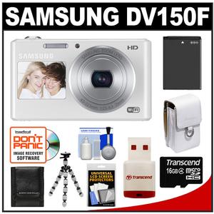 Samsung DV150F Smart Dual View Wi-Fi Digital Camera (White) with 16GB Card + Battery + Case + Flex Tripod + Accessory Kit