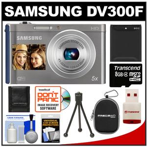 Samsung DV300F Smart Dual LCD Wi-Fi Digital Camera (Silver/Blue) with 8GB Card & Reader + Battery + Case + Tripod + Accessory Kit - Digital Cameras and Accessories - Hip Lens.com