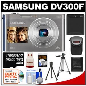 Samsung DV300F Smart Dual LCD Wi-Fi Digital Camera (Silver/Blue) with 16GB Card & Reader + Battery + Case + Tripod + Accessory Kit - Digital Cameras and Accessories - Hip Lens.com