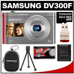 Samsung DV300F Smart Dual LCD Wi-Fi Digital Camera (Silver/Red) with 8GB Card & Reader + Case + Tripod + Accessory Kit - Digital Cameras and Accessories - Hip Lens.com