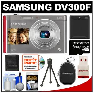 Samsung DV300F Smart Dual LCD Wi-Fi Digital Camera (Silver/Red) with 8GB Card & Reader + Battery + Case + Tripod + Accessory Kit - Digital Cameras and Accessories - Hip Lens.com