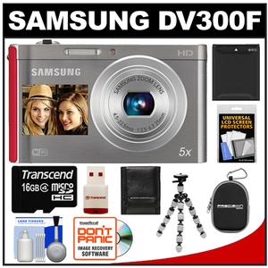Samsung DV300F Smart Dual LCD Wi-Fi Digital Camera (Silver/Red) with 16GB Card & Reader + Battery + Case + Tripod + Accessory Kit - Digital Cameras and Accessories - Hip Lens.com
