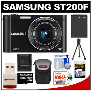 Samsung ST200F Smart Wi-Fi Digital Camera (Black) with 8GB Card & Reader + Battery + Case + Tripod + Accessory Kit - Digital Cameras and Accessories - Hip Lens.com