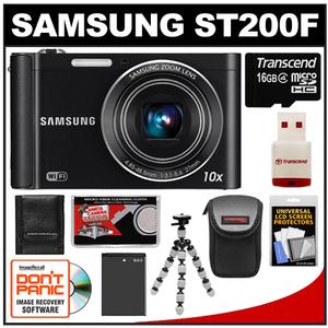 Samsung ST200F Smart Wi-Fi Digital Camera (Black) with 16GB Card & Reader + Battery + Case + Tripod + Accessory Kit - Digital Cameras and Accessories - Hip Lens.com