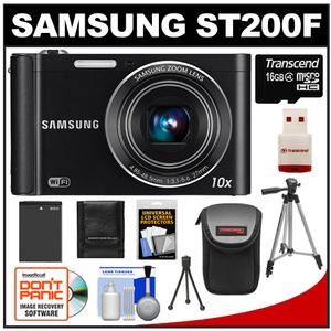 Samsung ST200F Smart Wi-Fi Digital Camera (Black) with 16GB Card & Reader + Battery + Case + (2) Tripods + Accessory Kit - Digital Cameras and Accessories - Hip Lens.com