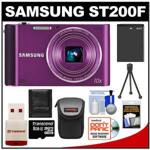 Samsung ST200F Smart Wi-Fi Digital Camera (Plum) with 8GB Card & Reader + Battery + Case + Tripod + Accessory Kit - Digital Cameras and Accessories - Hip Lens.com