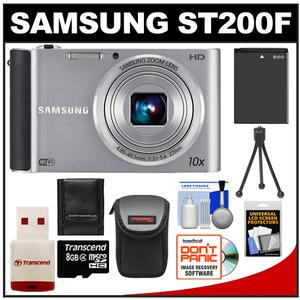 Samsung ST200F Smart Wi-Fi Digital Camera (Silver) with 8GB Card & Reader + Battery + Case + Tripod + Accessory Kit - Digital Cameras and Accessories - Hip Lens.com