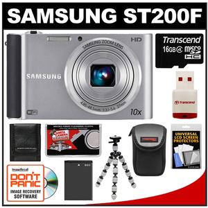 Samsung ST200F Smart Wi-Fi Digital Camera (Silver) with 16GB Card & Reader + Battery + Case + Tripod + Accessory Kit - Digital Cameras and Accessories - Hip Lens.com