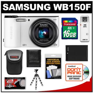 Samsung WB150F Smart Wi-Fi Digital Camera (White) with 16GB Card + Battery + Case + Tripod + Accessory Kit - Digital Cameras and Accessories - Hip Lens.com