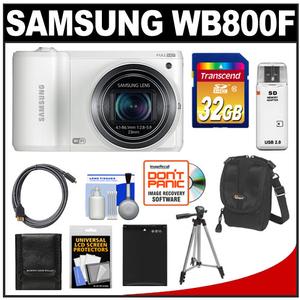 Samsung WB800F Smart Wi-Fi Digital Camera (White) with 32GB Card + Battery + Case + Tripod + Accessory Kit