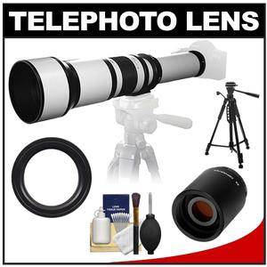 Samyang 650-1300mm f/8-16 Telephoto Lens (White) & 2x Teleconverter with 57" Tripod + Accessory Kit for Canon EOS Digital SLR Cameras - Digital Cameras and Accessories - Hip Lens.com