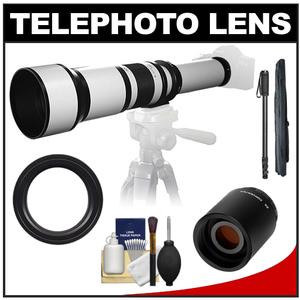 Samyang 650-1300mm f/8-16 Telephoto Lens (White) & 2x Teleconverter with 67" Monopod + Accessory Kit for Canon EOS Digital SLR Cameras - Digital Cameras and Accessories - Hip Lens.com