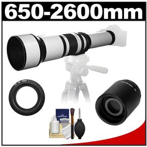 Samyang 650-1300mm f/8-16 Telephoto Lens (White) & 2x Teleconverter with Cleaning Kit for Nikon 1 J1 J2 V1 Digital Cameras - Digital Cameras and Accessories - Hip Lens.com