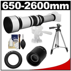 Samyang 650-1300mm f/8-16 Telephoto Lens (White) & 2x Teleconverter with Tripod + Accessory Kit for Nikon 1 J1 J2 V1 Digital Cameras - Digital Cameras and Accessories - Hip Lens.com