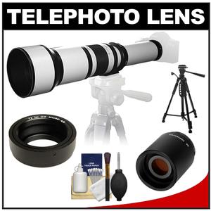 Samyang 650-1300mm f/8-16 Telephoto Lens (White) & 2x Teleconverter with 57" Tripod + Accessory Kit for Olympus Pen & Panasonic Micro 4/3 Digital SLR Camer - Digital Cameras and Accessories - Hip Lens.com