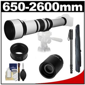 Samyang 650-1300mm f/8-16 Telephoto Lens (White) & 2x Teleconverter with Monopod + Accessory Kit for Samsung NX Digital Cameras - Digital Cameras and Accessories - Hip Lens.com