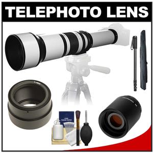 Samyang 650-1300mm f/8-16 Telephoto Lens (White) & 2x Teleconverter with 67" Monopod + Accessory Kit for Sony Alpha NEX Digital Cameras - Digital Cameras and Accessories - Hip Lens.com